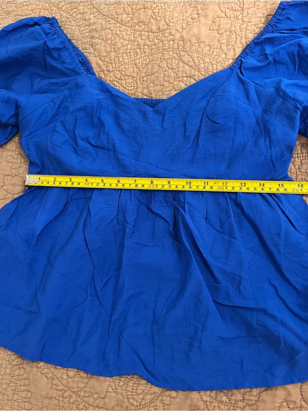 Cobalt Blue Puff-Sleeve Flowy Peplum Babydoll Blouse Nine West Women L - Picture 4 of 9